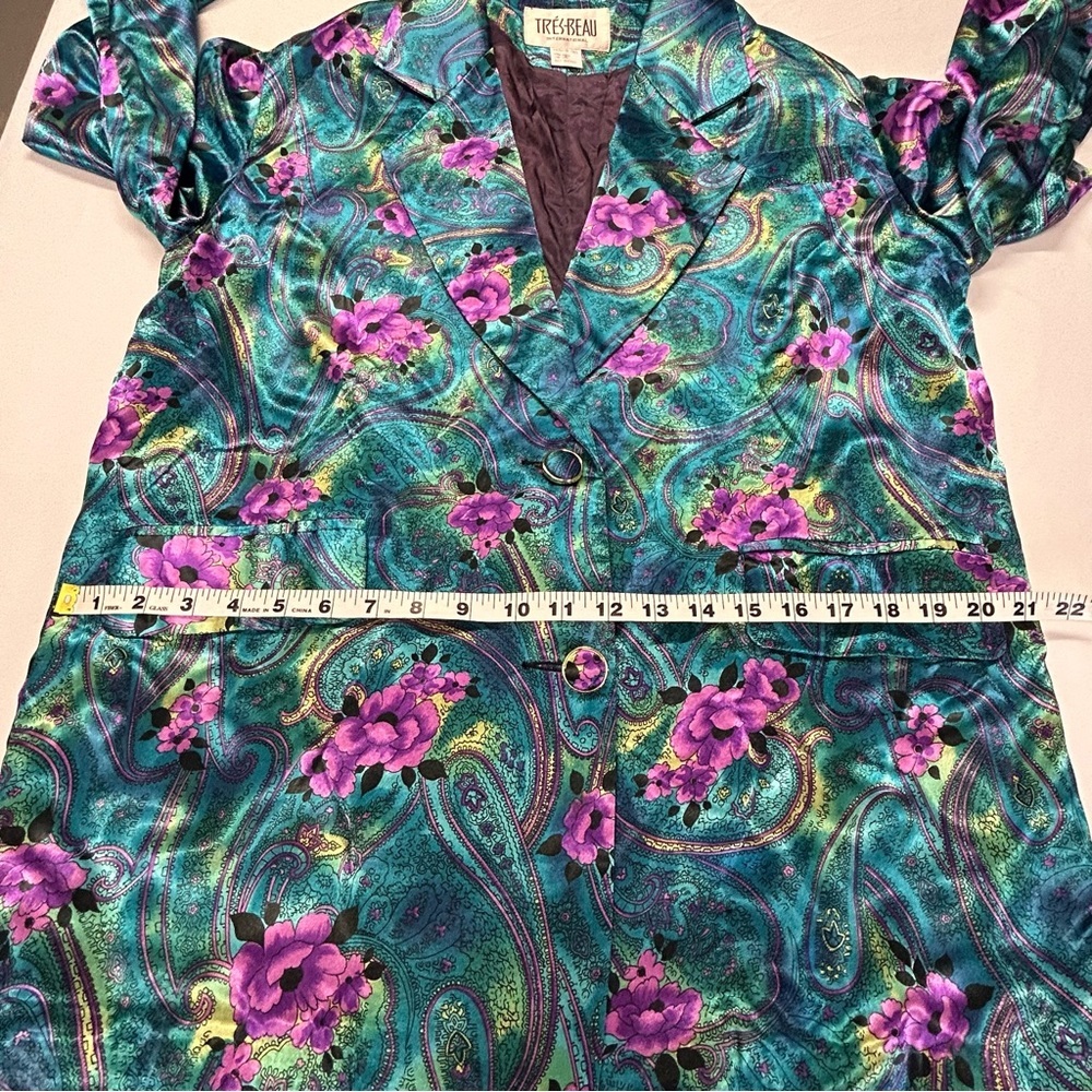 Vintage Womens Blazer Jacket Size M Single Breasted Floral Satin 80's 90's - Picture 13 of 16